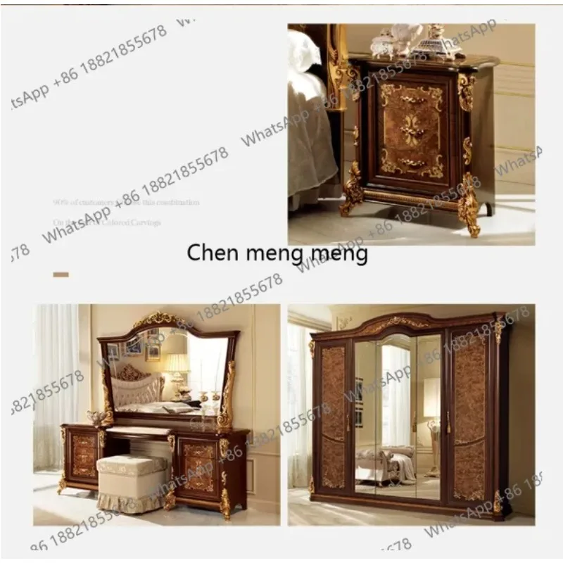 E136  Sales Classic Antique Wood Bedroom Furniture Set Wood Bedroom Set King Bed Luxury Royal Gold Brown Bedroom Furniture Set - view 6