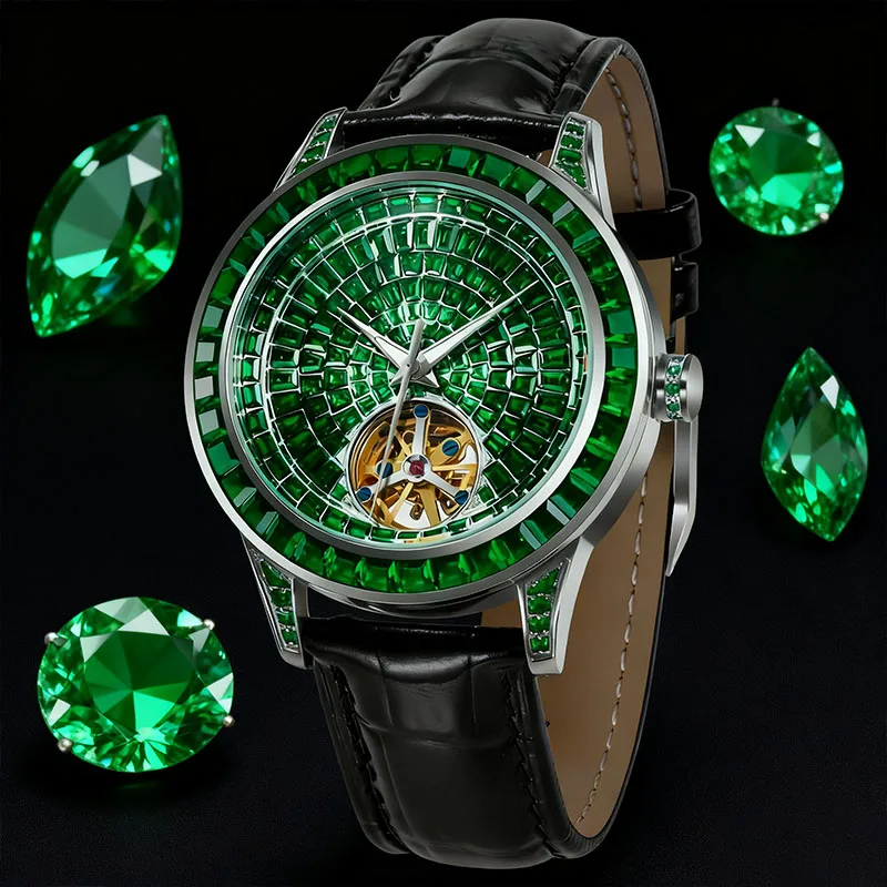 

Новые механические мужские часы Haemmer Diamond Face Tourbillon, мужские кожаные светящиеся водонепроницаемые механические часы