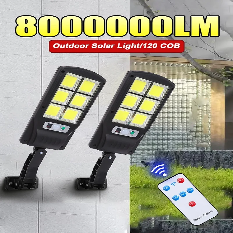 8000000LM 120 مصابيح شمسية في الهواء الطلق مع استشعار الحركة جدار ضوء الشمس ضوء شارع مصباح شارع مقاوم للماء مصباح شمسي خارجي