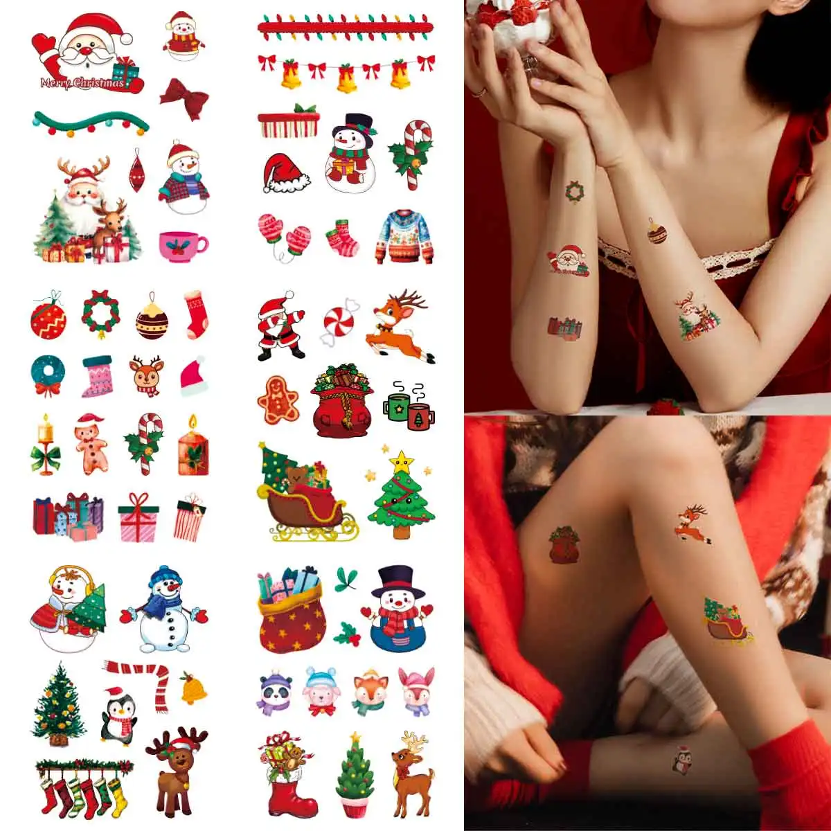 

6pcs Cute Cartoon Christmas Reindeer Temporary Tattoo Stickers for Women Men Small Pattern Waist Finger Winter Elements Tattoo