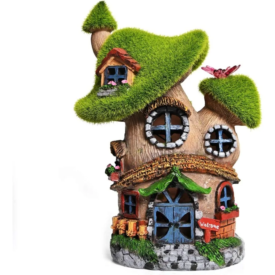 

Flocked Mushroom Fairy Garden House with Solar LightFunny Statue Sculptures for Garden Decor Exquisite Cottage Figurines for Pa
