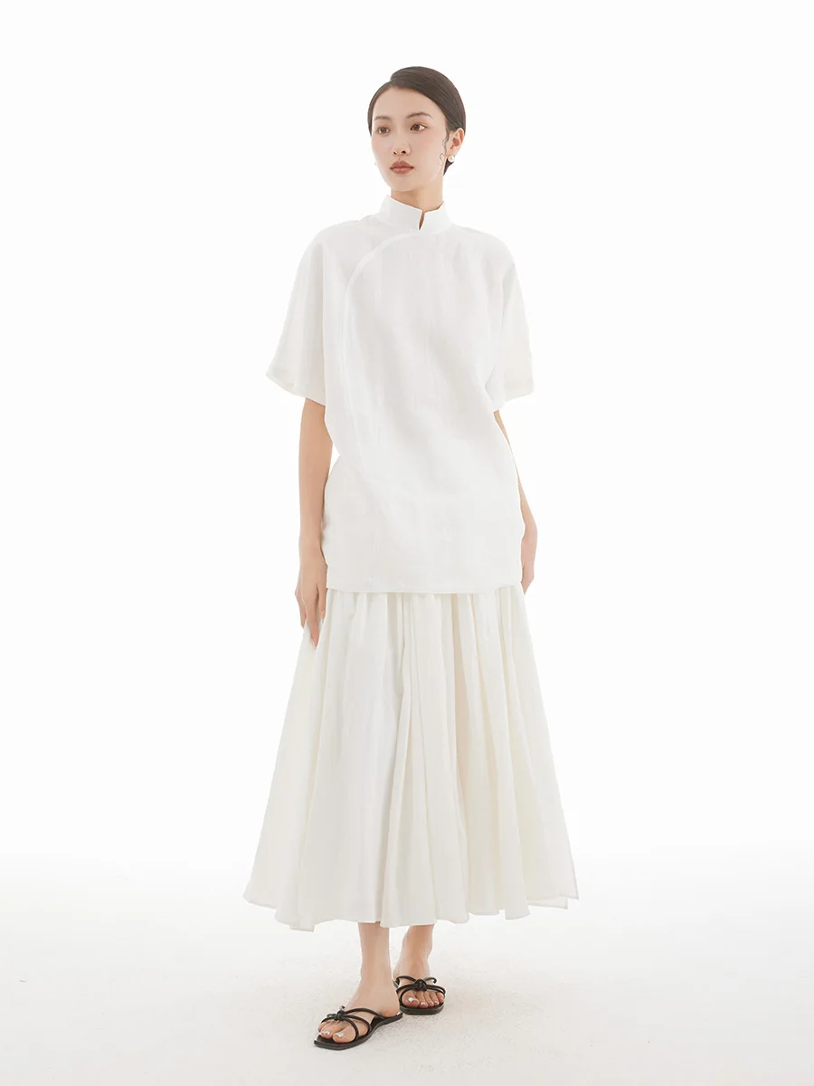 

Heavy Industry Linen ter Ne Dr Women's Summer Fre Artistic Waist Dstring Multi Pleat Chinese Sle Maxi Ski...