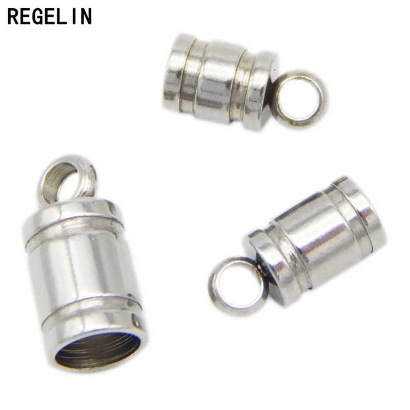 REGELIN Zaślepki ze stali nierdzewnej Skórzane zapięcia końcowe sznurka Zagniatany koralik 20 sztuk/partia dla 2/3/4/5/6mm Okrągły skórzany sznurek DIY Złącze