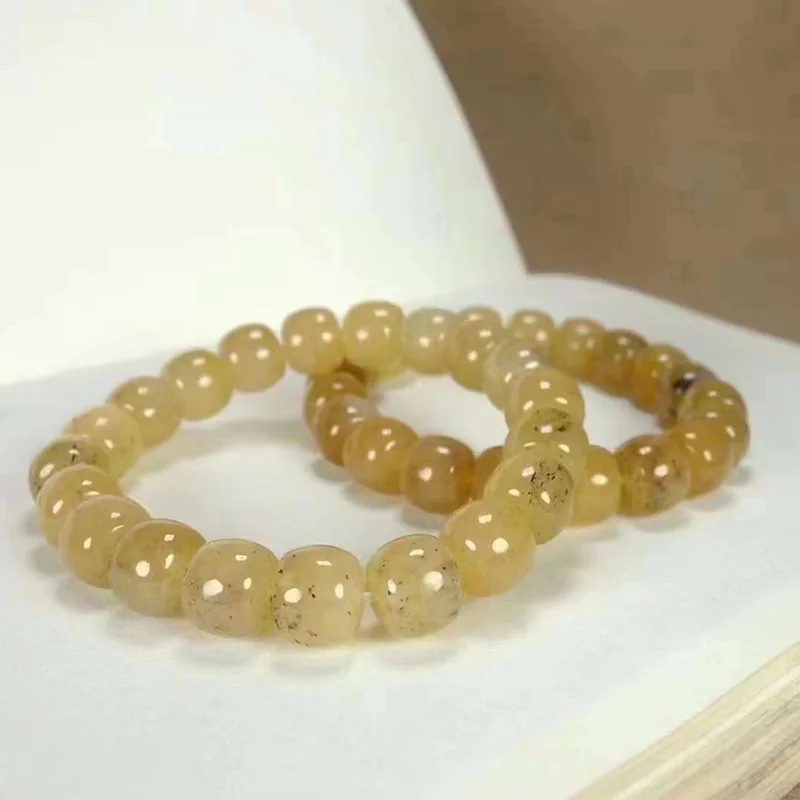 Natural Xinjiang Hetian Jade Honey Blue White Old Beads Simple All-Match Men's and Women's Bracelet