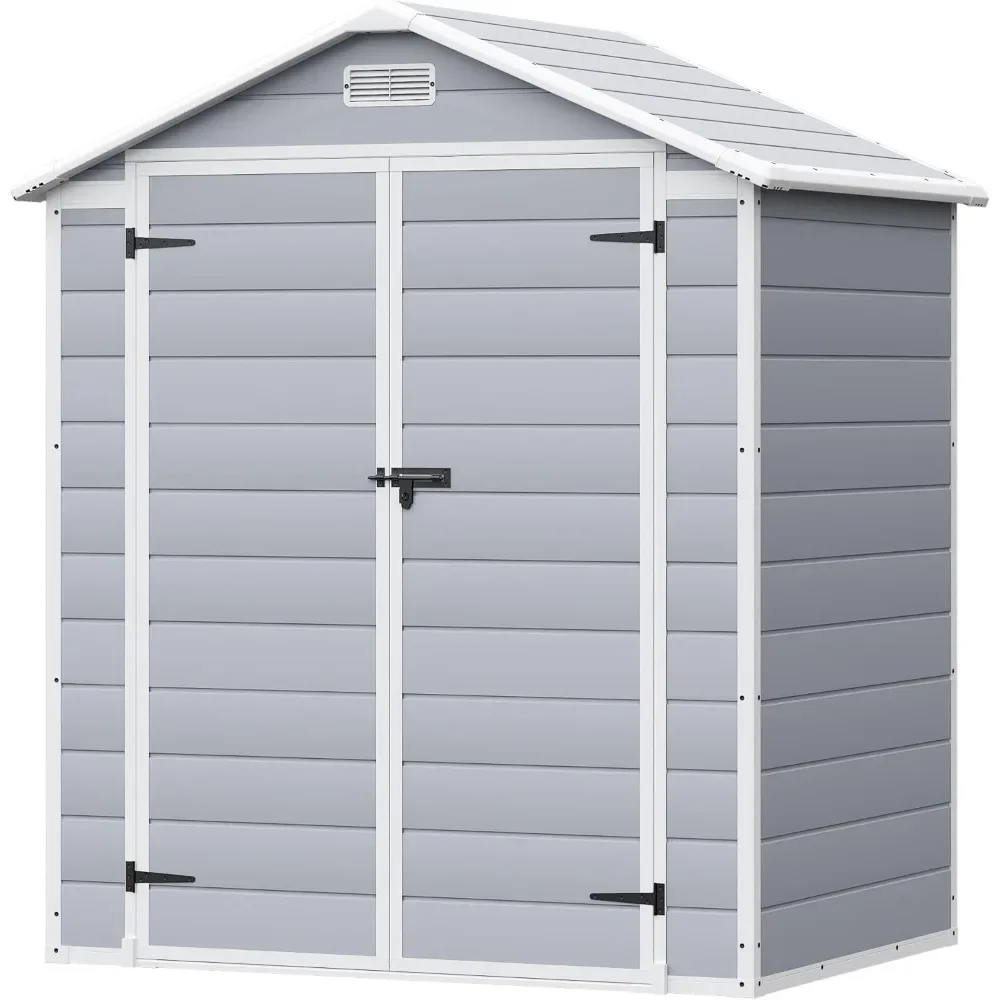 Resin Outdoor Storage Shed, 6 X 4 FT Garden Tool Sheds & Outdoor Storage House Single Lockable Door Backyard Garden