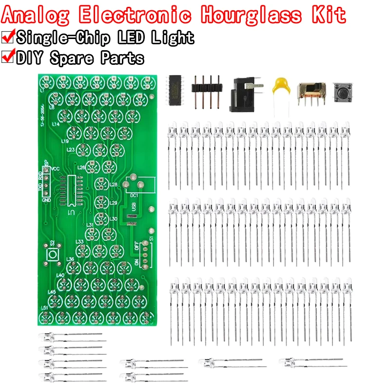 

5V Electronic Hourglass DIY Kit Funny Electric Production Kits Precise With LED Lamps Double Layer PCB Board 84*40mm