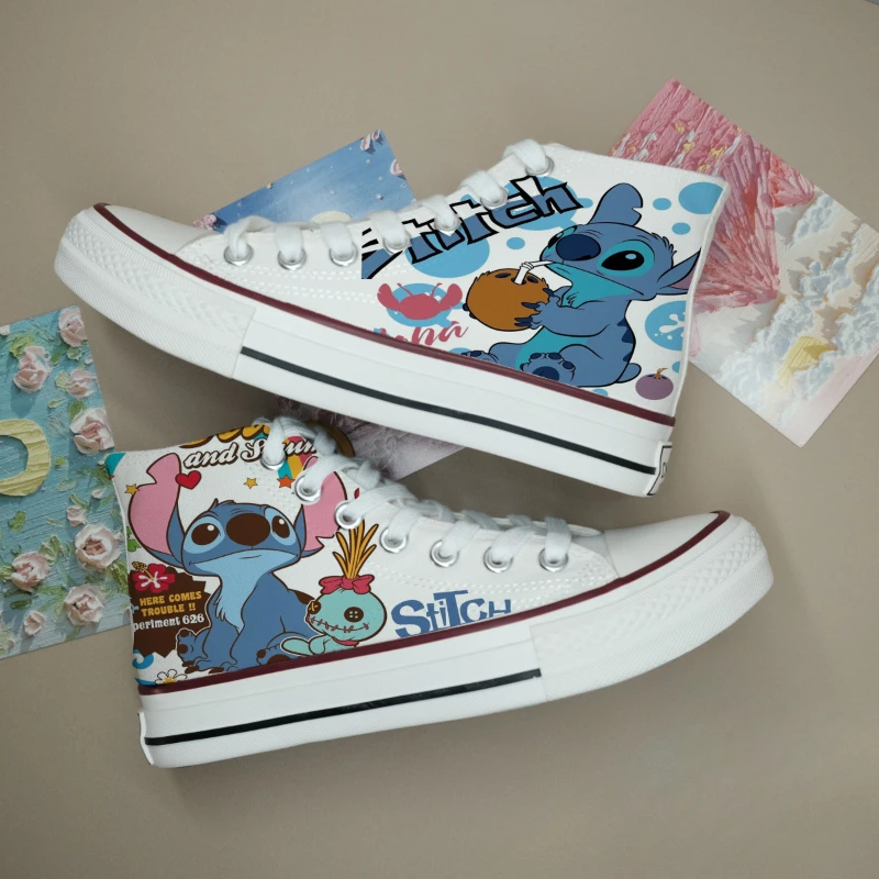 Cartoon Disney shoes children's fashion casual sports shoes cute non-slip and wear-resistant Stitch high-top canvas shoes