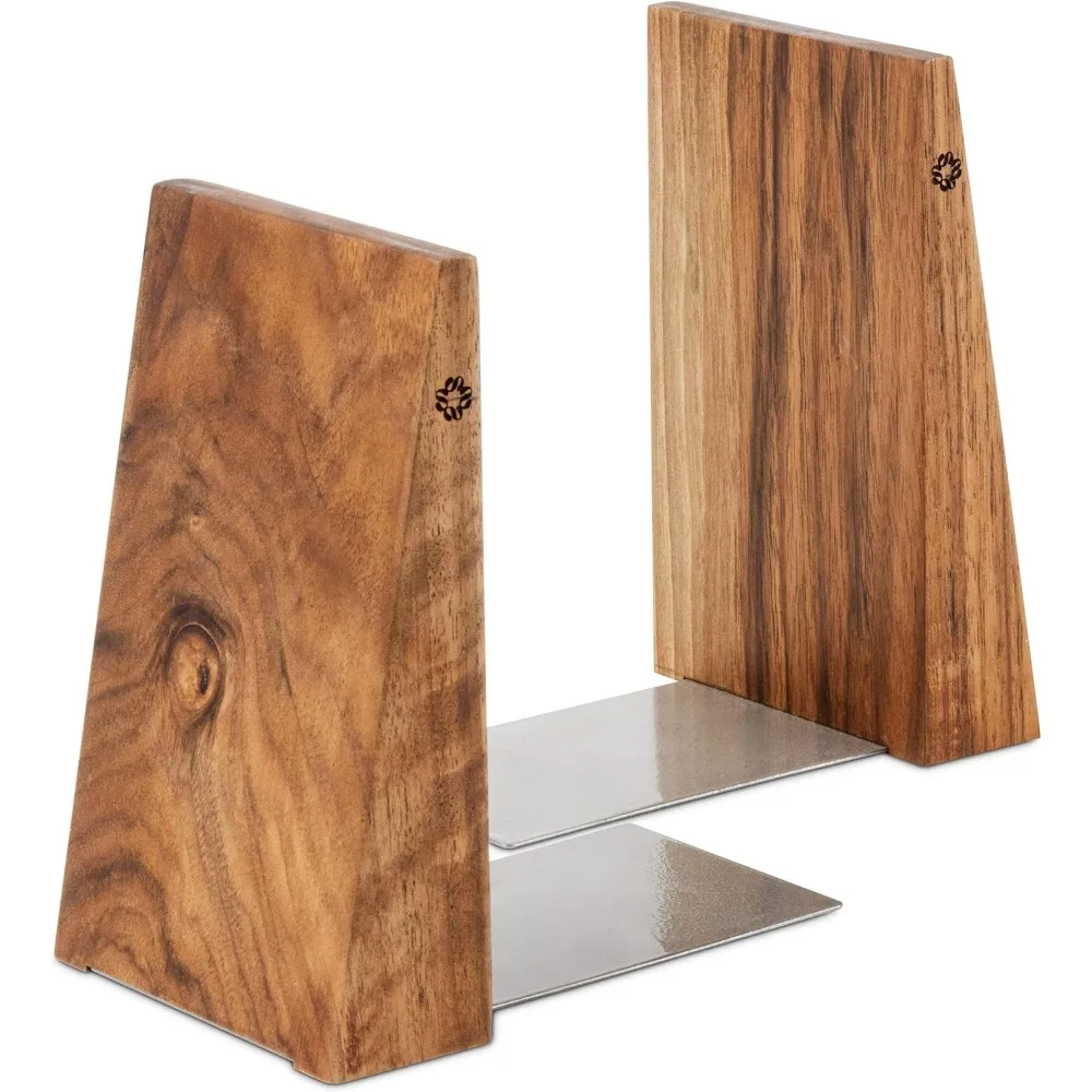 Bookshelf bookends - Handmade wooden bookends, metal bases, walnut trees - sturdy bookholders for heavy duty books