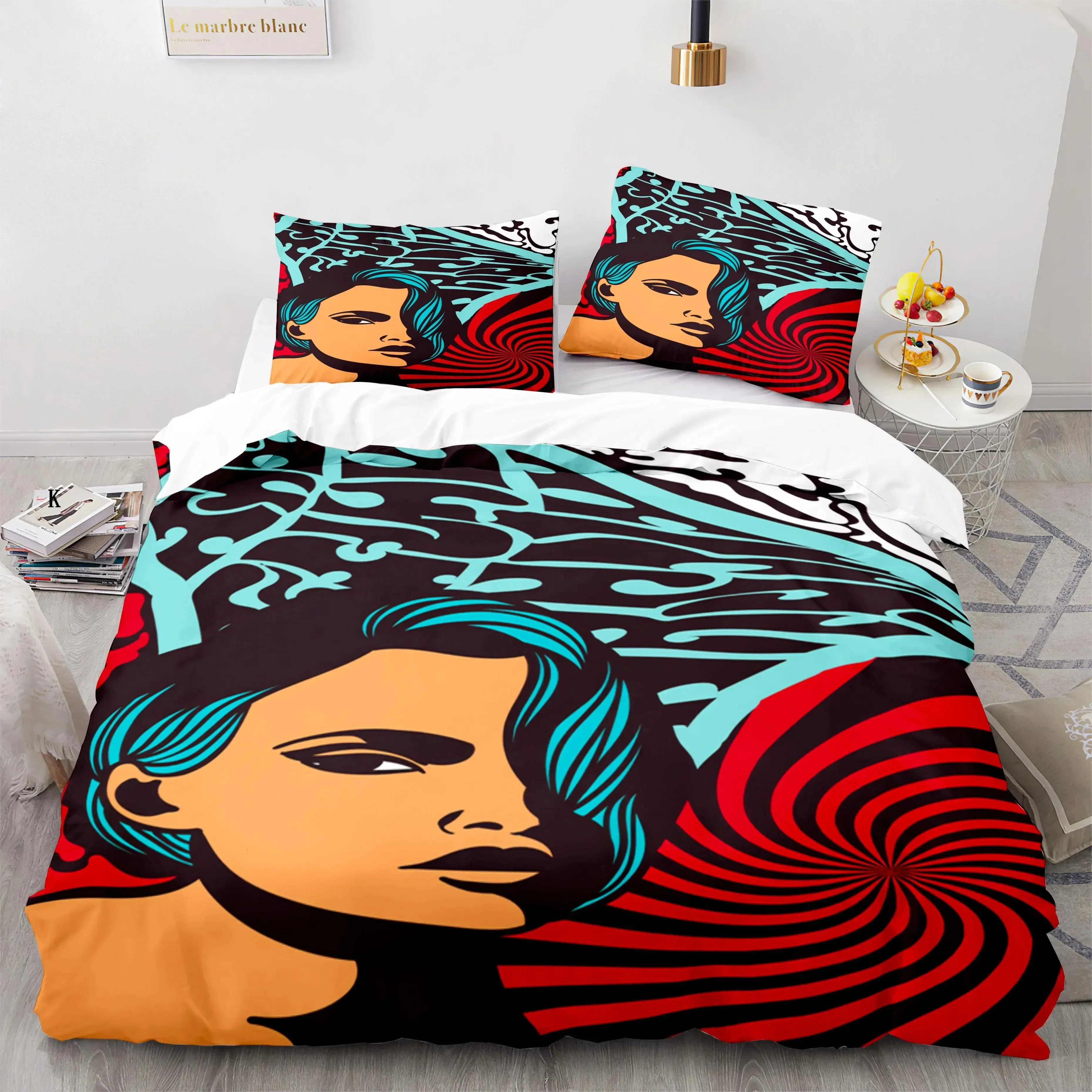 

Retro Abstract King Queen Duvet Cover Colorful Vintage Style Bedding Set For Teens Adult Modern Art 2/3pcs Polyester Quilt Cover