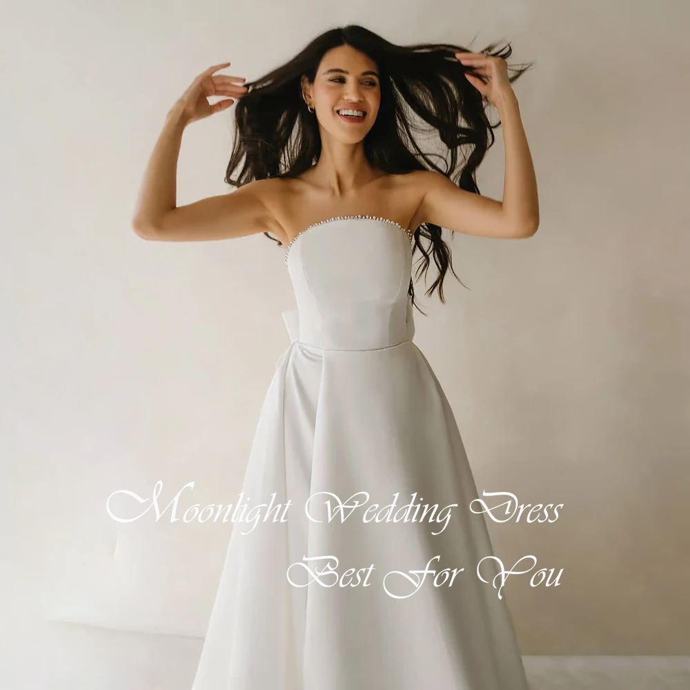 Robe De mariée trapèze festonnée avec nœud élégant, dos ouvert, sans manches, fente haute, boutons, personnalisée, 2026