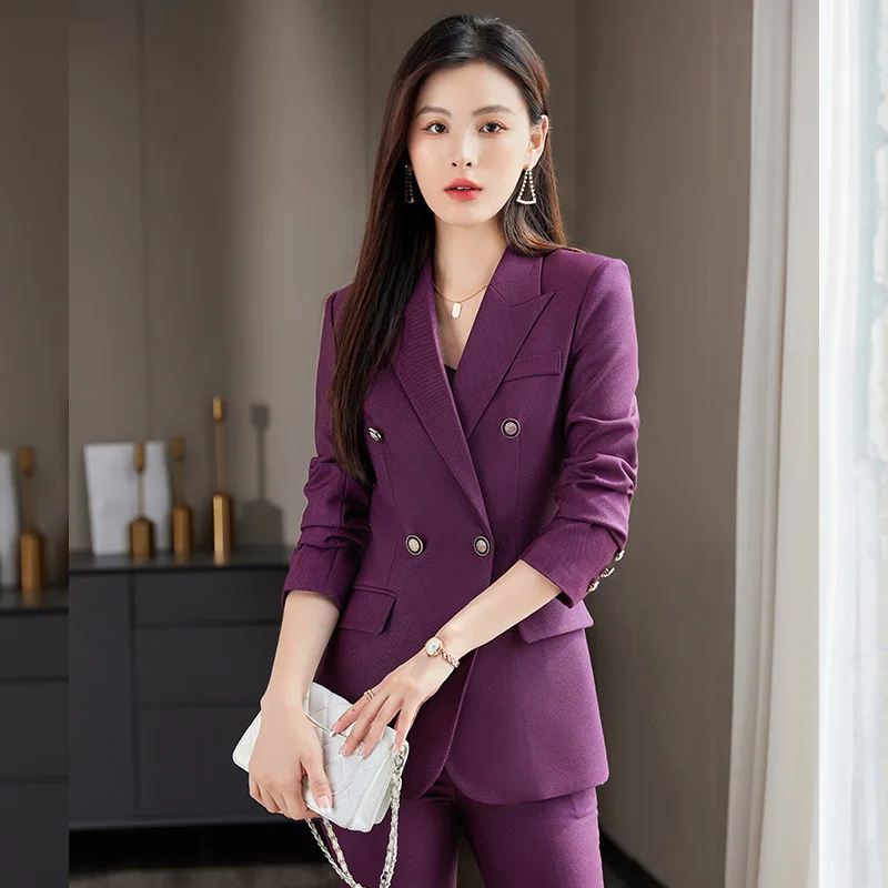 Autumn and Winter New Korean Fashion Temperament Office Wear Women's Suit Slim Double-Breasted Small Suit Women's Long-Sleeved S