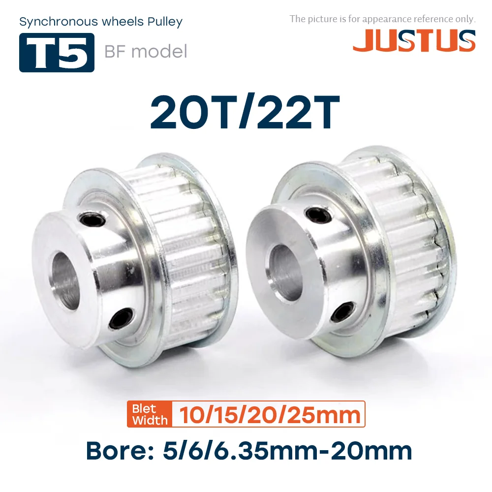 BF Type Alloy Wheels T5-20T/22T Bore Size 5mm To 20mm Timing Pulley Teeth Pitch 5mm For Width 10/15/20/25mm Rubber Belt