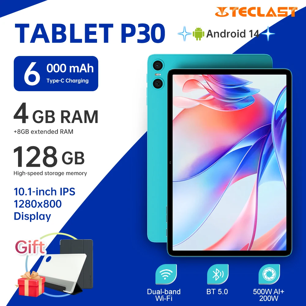 

Teclast P30 Tablet 10.1 inch 1280×800iPS/UNISOC T606 8-core 1.8GHz/12GB(4GB+8GB)RAM/128GB ROM/WIFI/BT5.0/6000mAh/Type-C/5MP+2MP