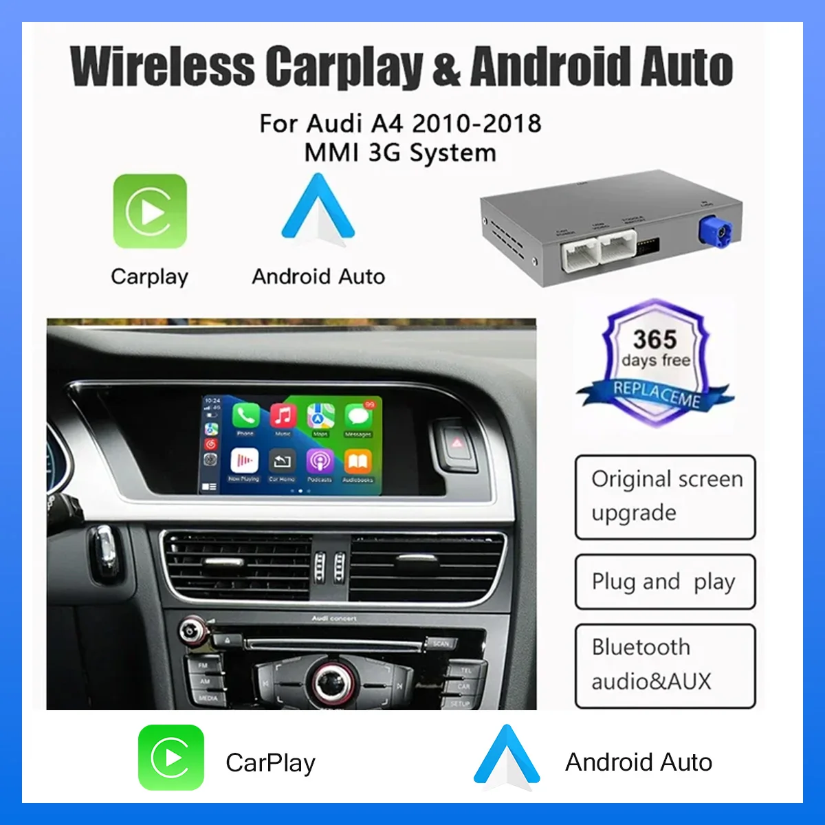 Für Audi A4/A5/Q5 3G MMI-System Kabelloses CarPlay Android Auto, MirrorLink, AirPlay Navigation, Multimedia-Zubehör Kamera