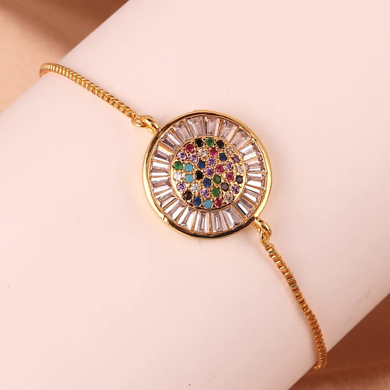 Sparkling Adjustable Rainbow Zircon Bracelets For Women New Gold Plated Evil Eye Bracelet Wedding Jewelry Birthday Gift