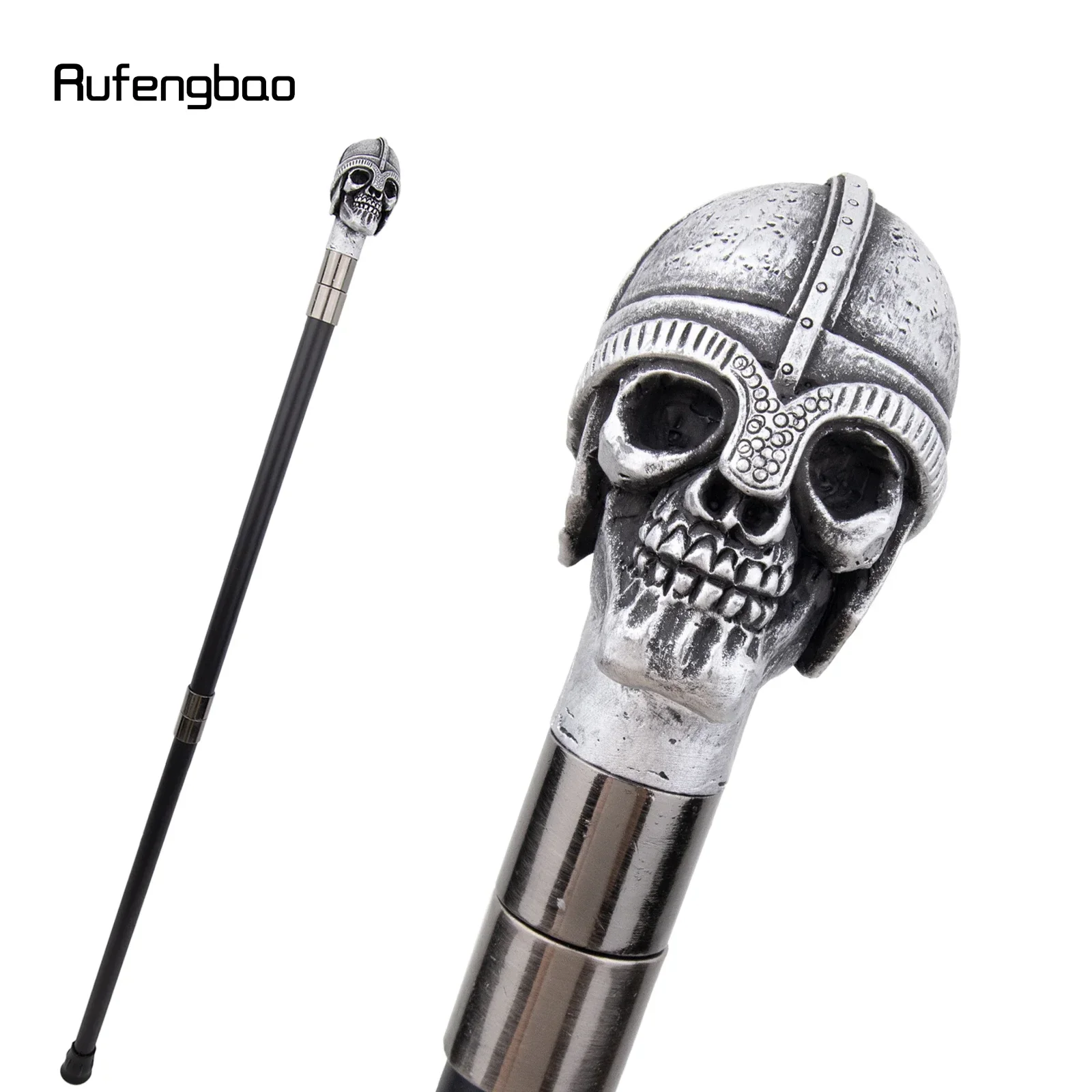 Silver Resin Helmet Skull Head Walking Cane Fashion Decorative Steel Stick Gentleman Elegant Cosplay Cane Knob Crosier 94cm