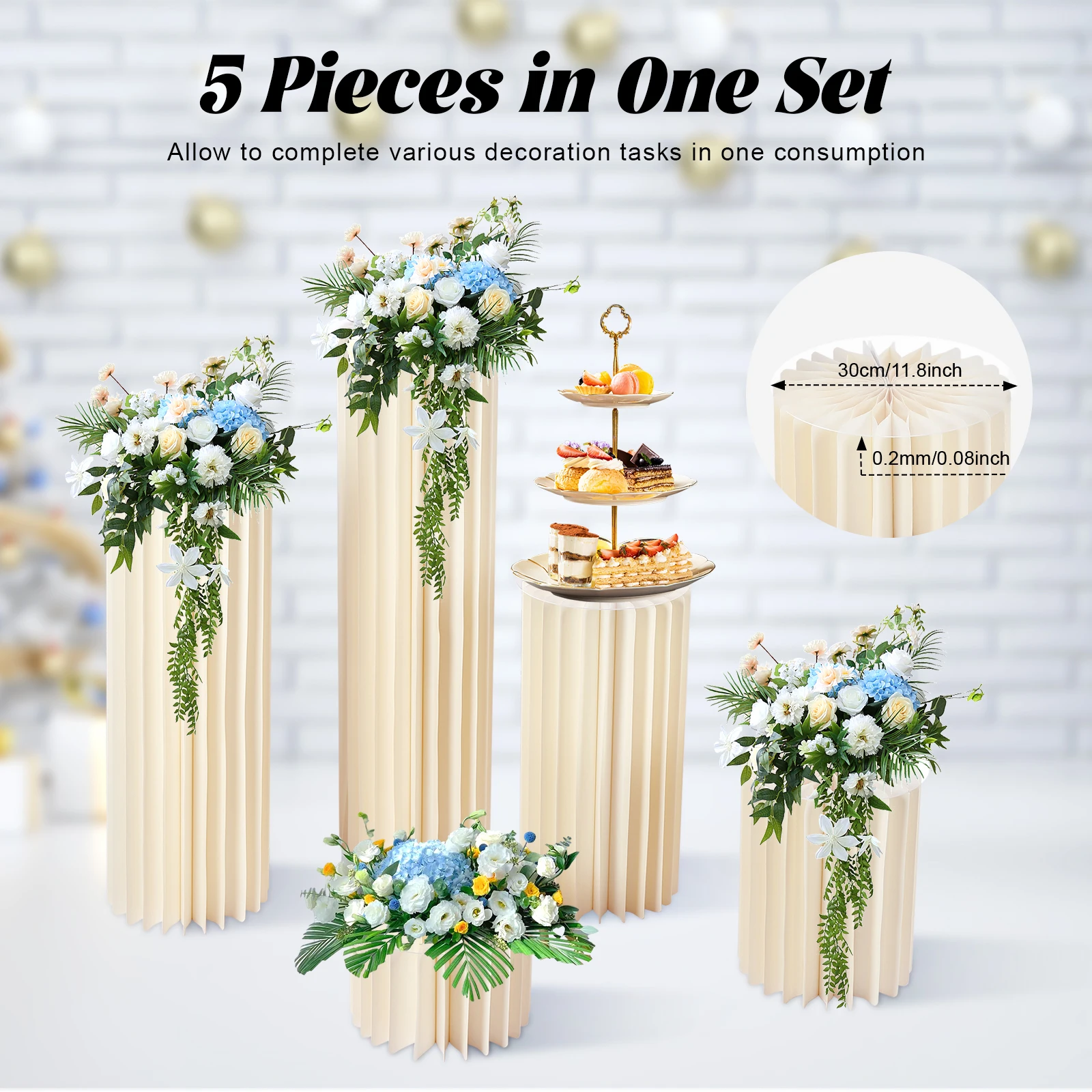 5Pcs Foldable Wedding Flower Stand Wedding Centerpieces Cardboard Vases for Party Table Decor Elegant White