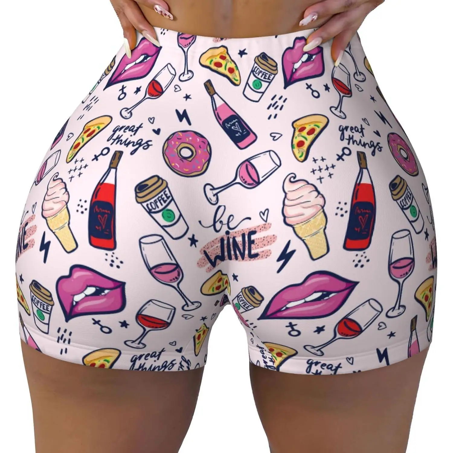 شورت مطبوع عليه النبيذ للنساء لممارسة التمارين الرياضية ورفع المؤخرة، سروال قصير للسيدات للرياضة والجري والمشي لمسافات طويلة #1