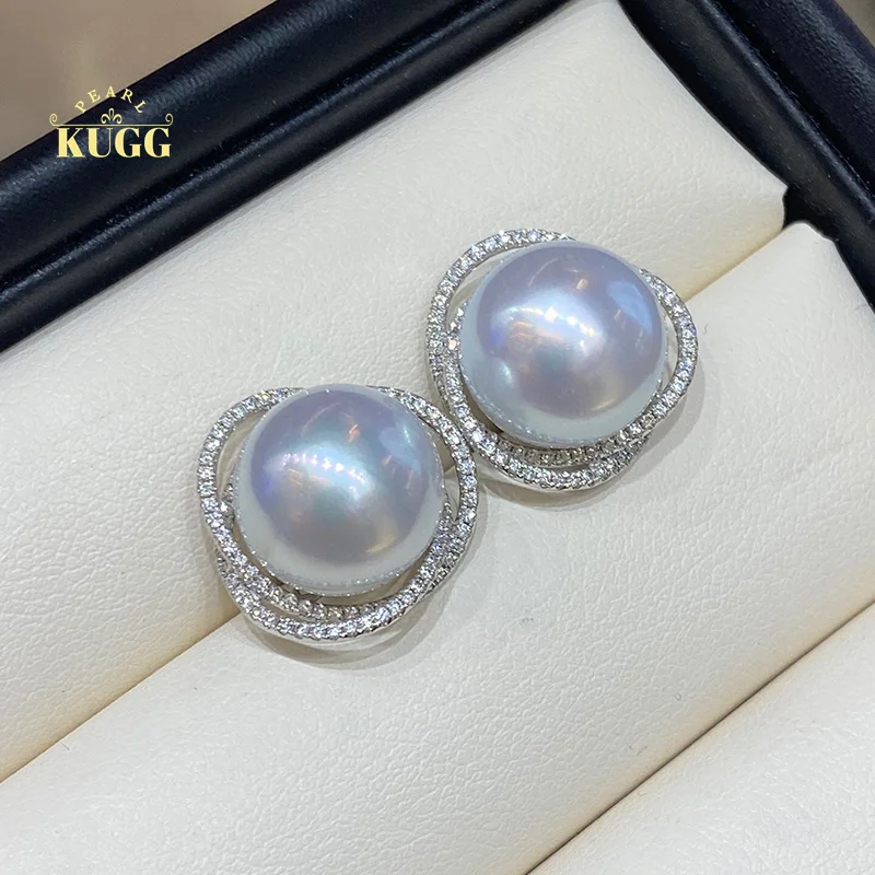 

KUGG PEARL 18k White Gold Earrings 12-13mm Natural Australian White Pearl Stud Earring Luxury Diamond Jewelry for Women