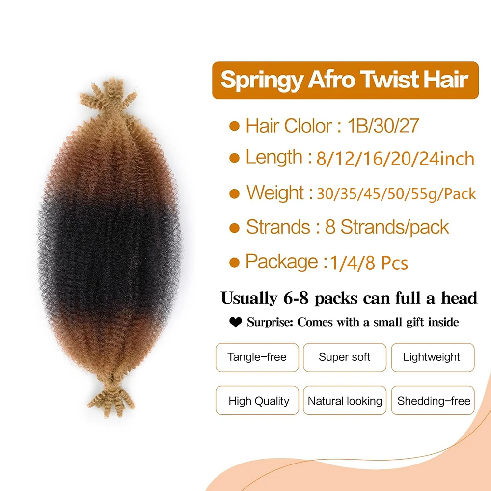 Pelo trenzado Afro elástico, pelo trenzado sintético ombré Marley Twist de tres tonos, pelo trenzado ombré torcido Up Spingy Afro Twist