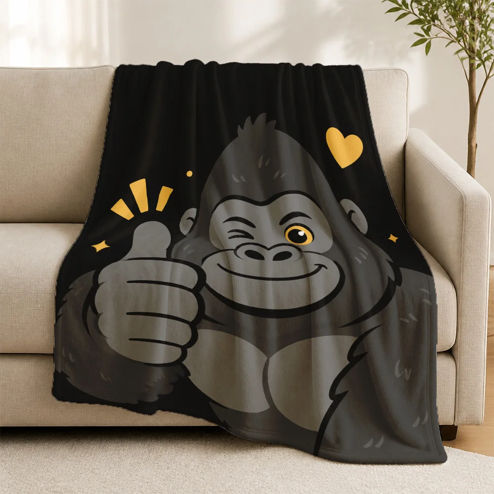 Fun Cartoon Monkey Thumbs Up Throw Blanket for Sofa Couch Living Room Decor Plush Cozy Decorative Accent Throw Gift Idea