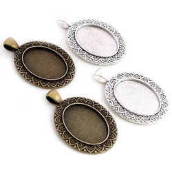 10pcs 18x25mm Inner Size Antique Bronze Silver Plated Flowers Style Cameo Cabochon Base Setting Pendant necklace findings