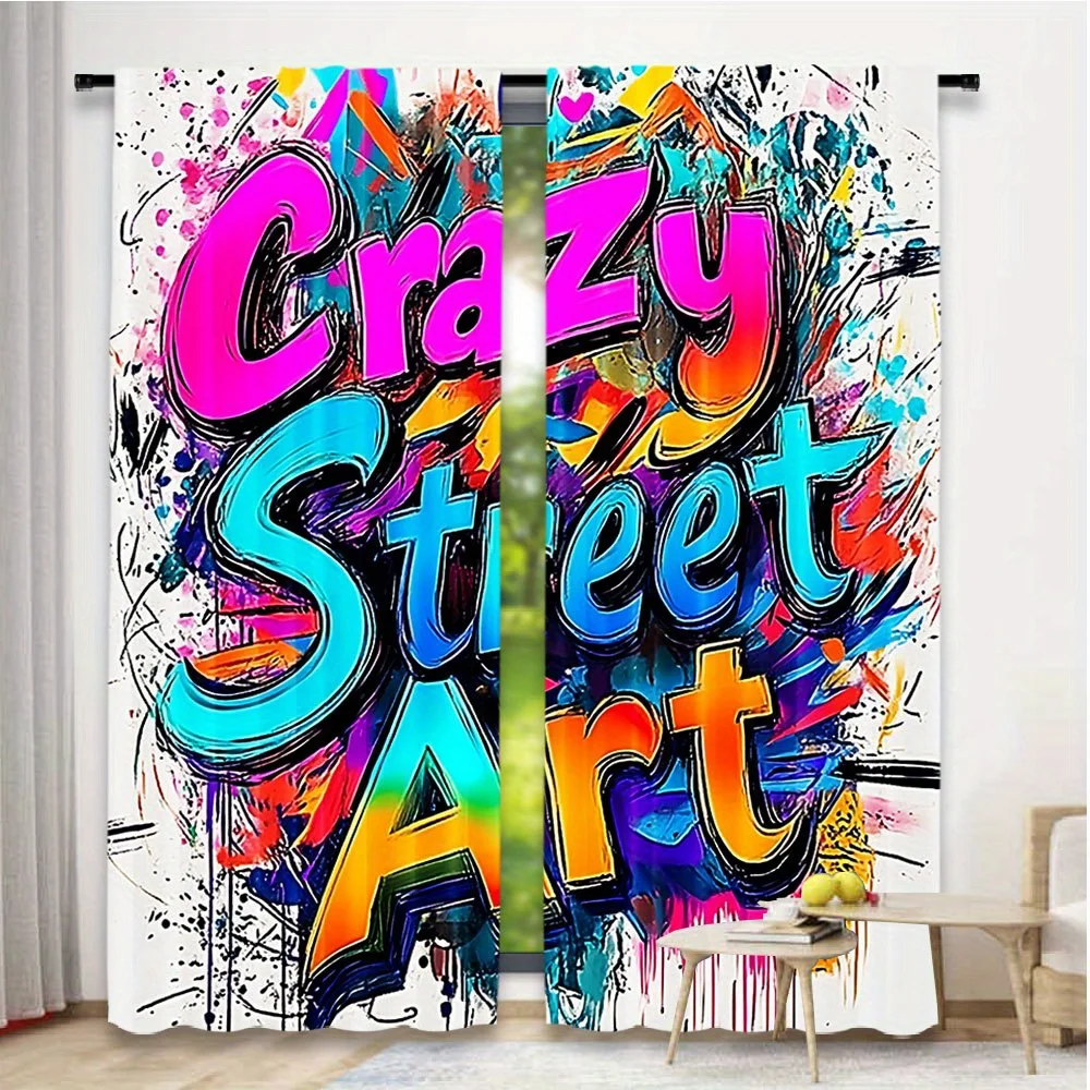 Graffiti Street Art Curtain, Colorful Spray Paint Window Drape, Urban Hip Hop Blackout Panel, Living Room Bedroom Decor