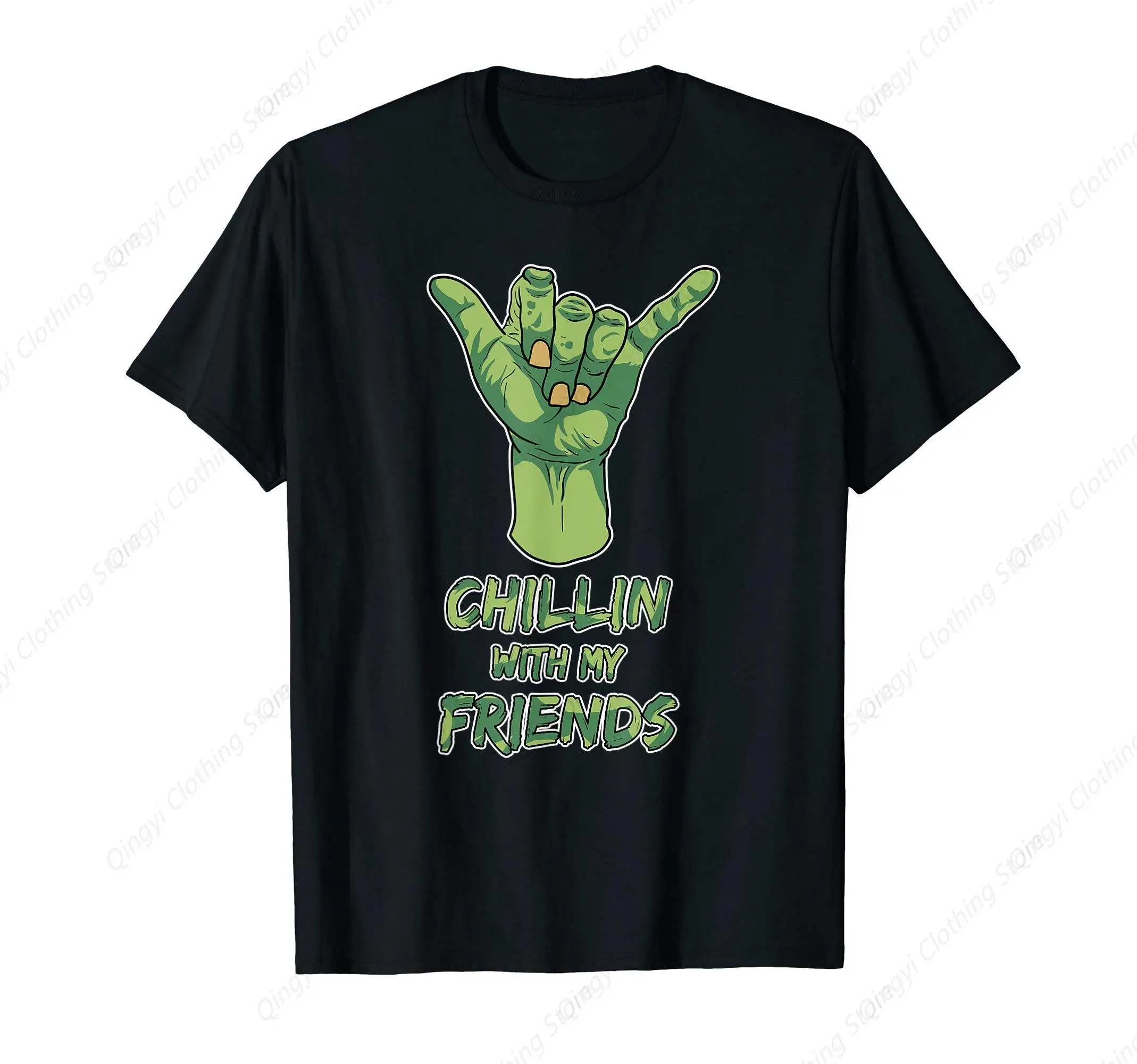 Zombie Chillin With My Friends Funny Hand Halloween Tee T-Shirt