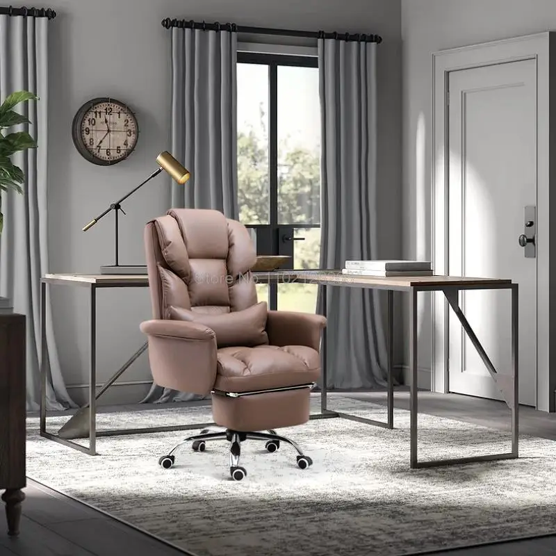 Home Office Chair Faux Leather 360° Rotary Lift Adjustable Chaise Lounge Recliner with Footrest Stool Computer Game Chairs