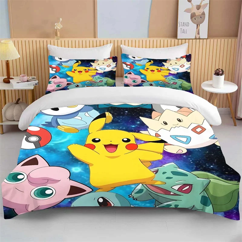 Bett bezug niedlichen Cartoon voller Größe digitalen 3D-Druck Pikachu Down Set Bettwäsche drucken Kinder Set Kinderzimmer Dekoration