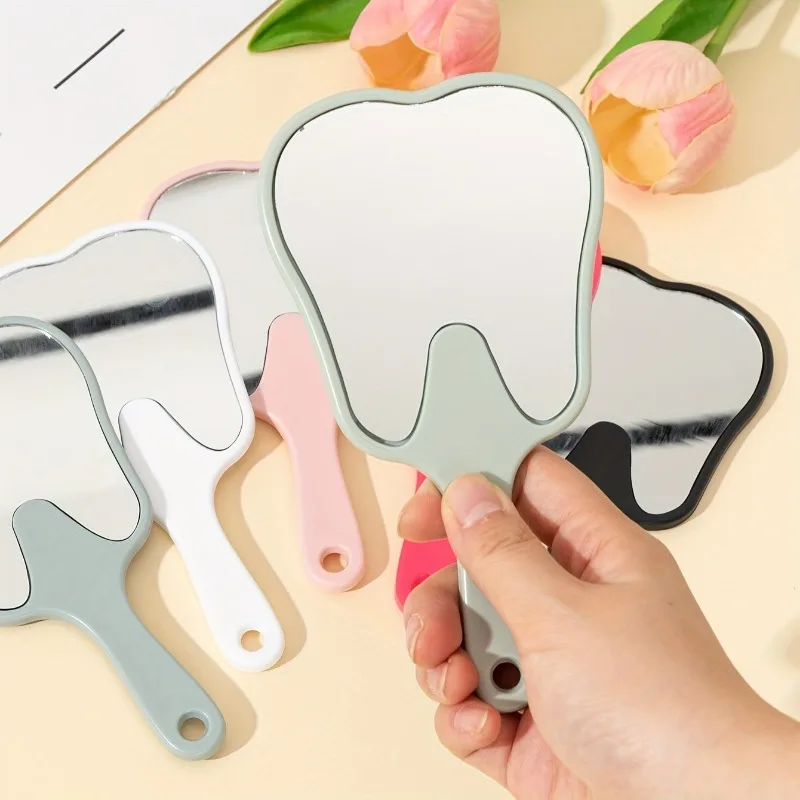 Tooth Shaped Handheld Mirror Cute Makeup Mirror Hand Held Dental Mirrors With Handle High Definition Makeup Mirror Hand Mirror