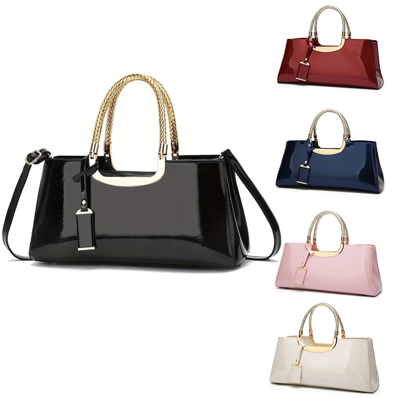 

Elegant Glazed Leather Evening Handbag Womens Shoulder Crossbody Bag Fashionable Patent Glossy PU Leather Light Purse Ladies