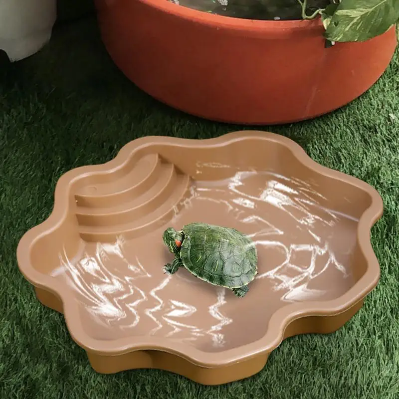 Turtle Pool Large Reptile Turtle Bathing Tub Feeding Bowl Lizards Habitat With Ramp Tortoise Feeder Bowl for Small Geckos Turtle