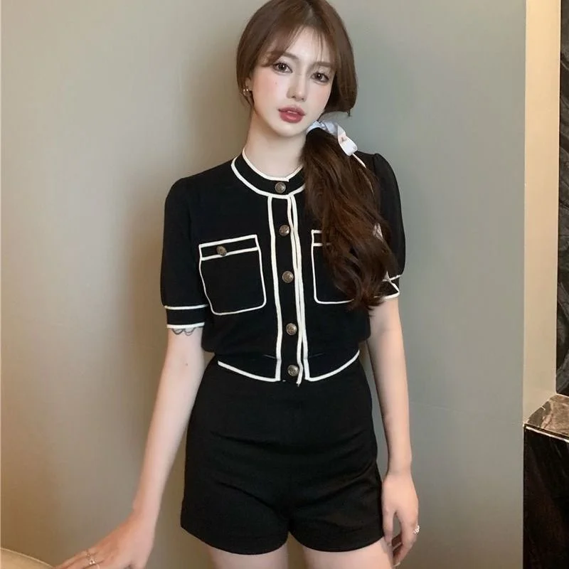 Cardigan Women Short-sleeve Cropped Spring Panelled Slim Fit Design Tender Females Casual Korean Style Daily Кардиган Женский