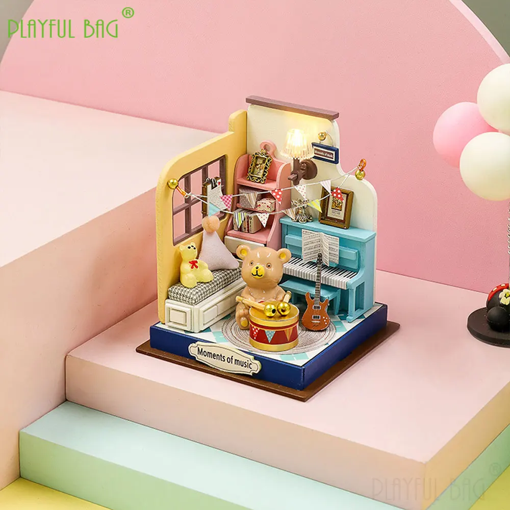 Feito à mão de madeira diy mini casa brinquedo criativo montagem presente em miniatura casa de bonecas crianças presente brinquedos casa artesanato decoração hg378