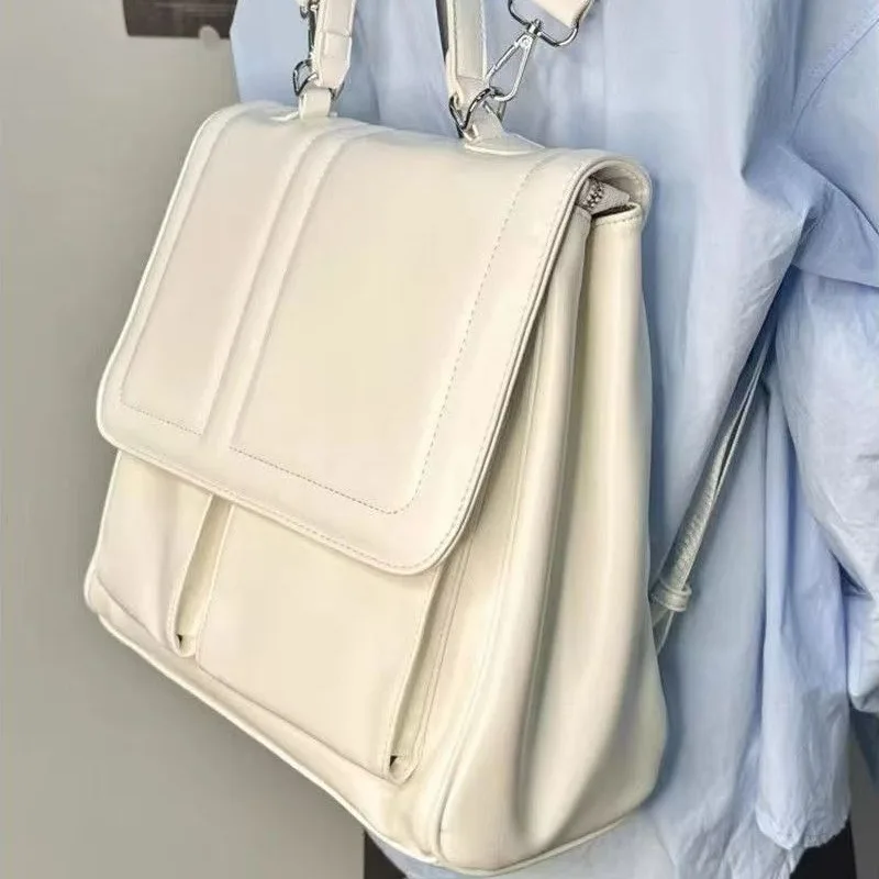 Women\'s Backpack Commuter Leather INS Fashion Double Shoulder Bag Student Large Capacity School Bags Handheld Flap Crossbody Bag