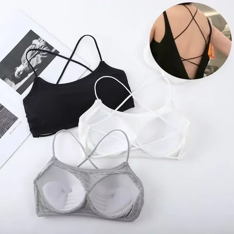

Sports Bra Women's Cross Shoulder Strap Sports Bra Yoga Navel Top Gym Fitness Tube Top Breathable Beauty Sexy Bra Back