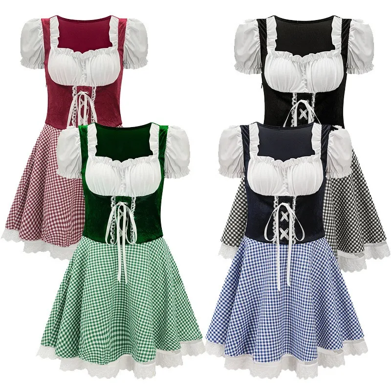 Costume de carnaval cosplay 2026, robe à manches courtes drôle pour Oktoberfest, tenue de jeu de rôle pour soirée à thème rétro pour femmes adultes