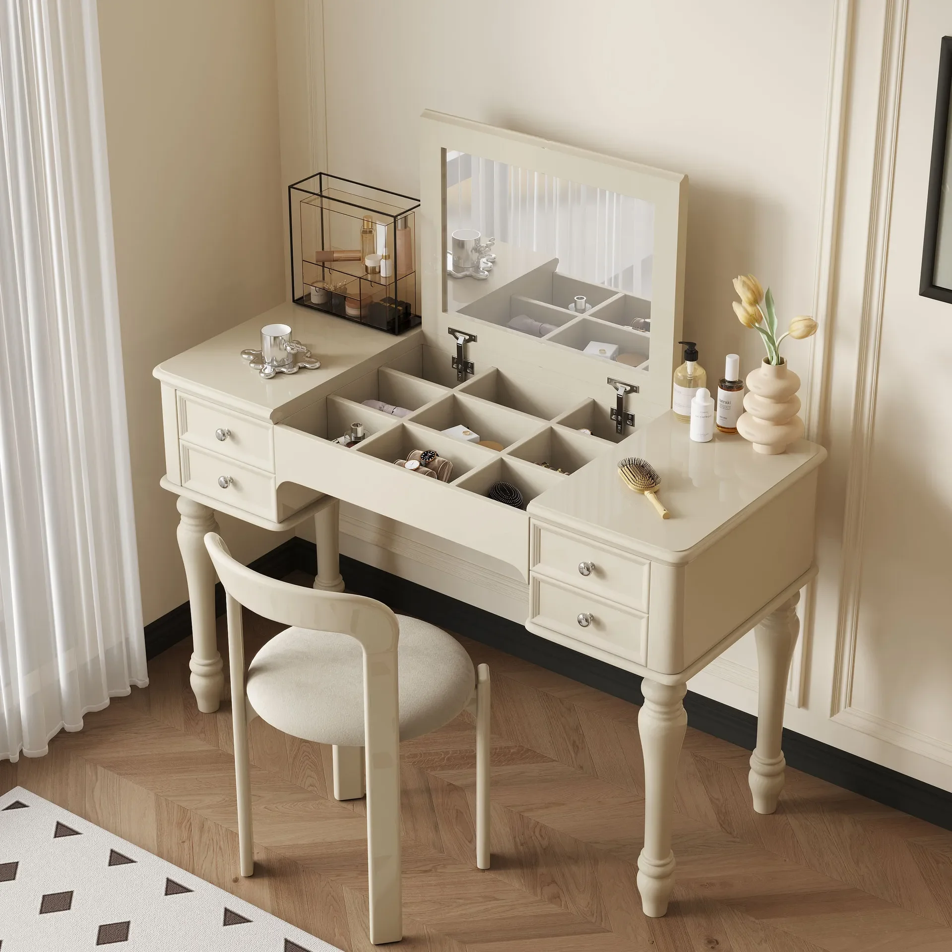 

American French Dressing Table Bedroom White Girls Makeup Dressing Table Black Mirror Coiffeuse De Chambre Pas Cher Furniture