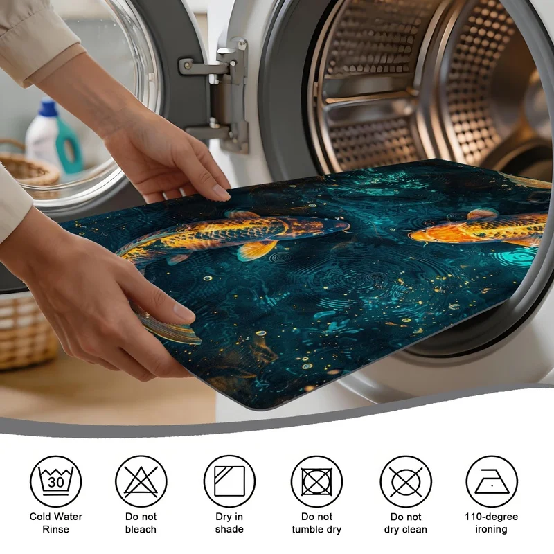 Bath Mat Two Koi Fish Water Ripple Art Print Non Slip Bathroom Rug Water Absorbent Quick Dry Shower Floor Doormat
