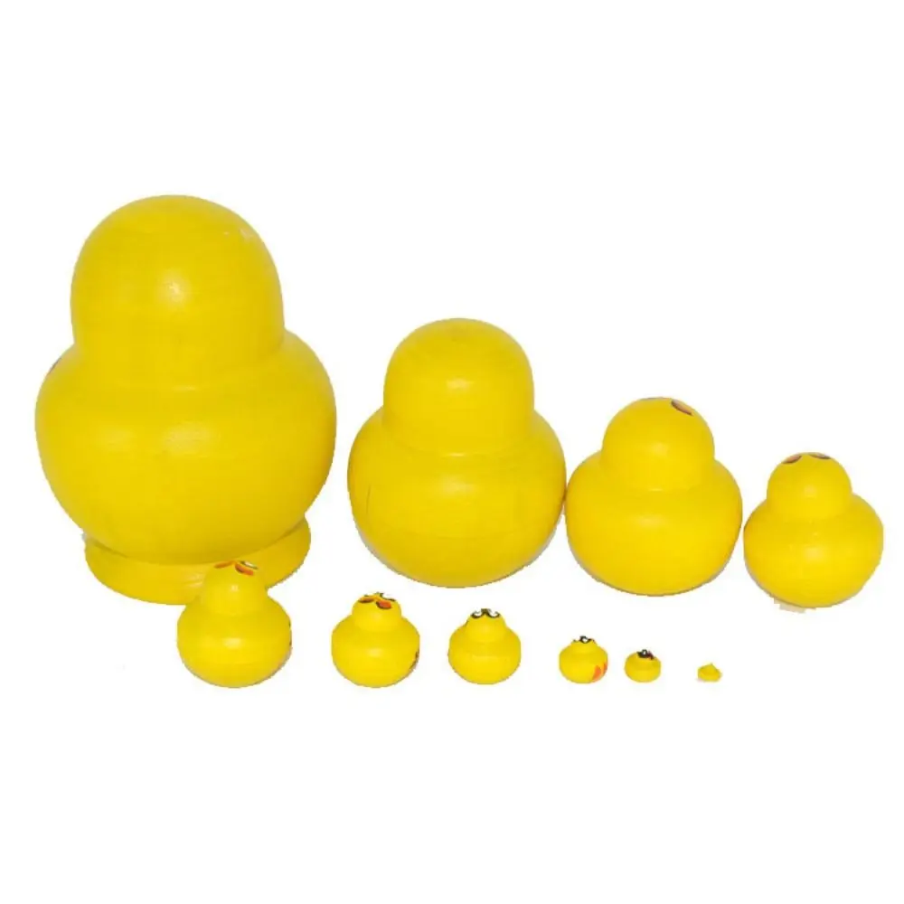 Juego de muñecas rusas de madera para niños, juguetes creativos de piezas, pato amarillo, apilamiento, 10 unidades