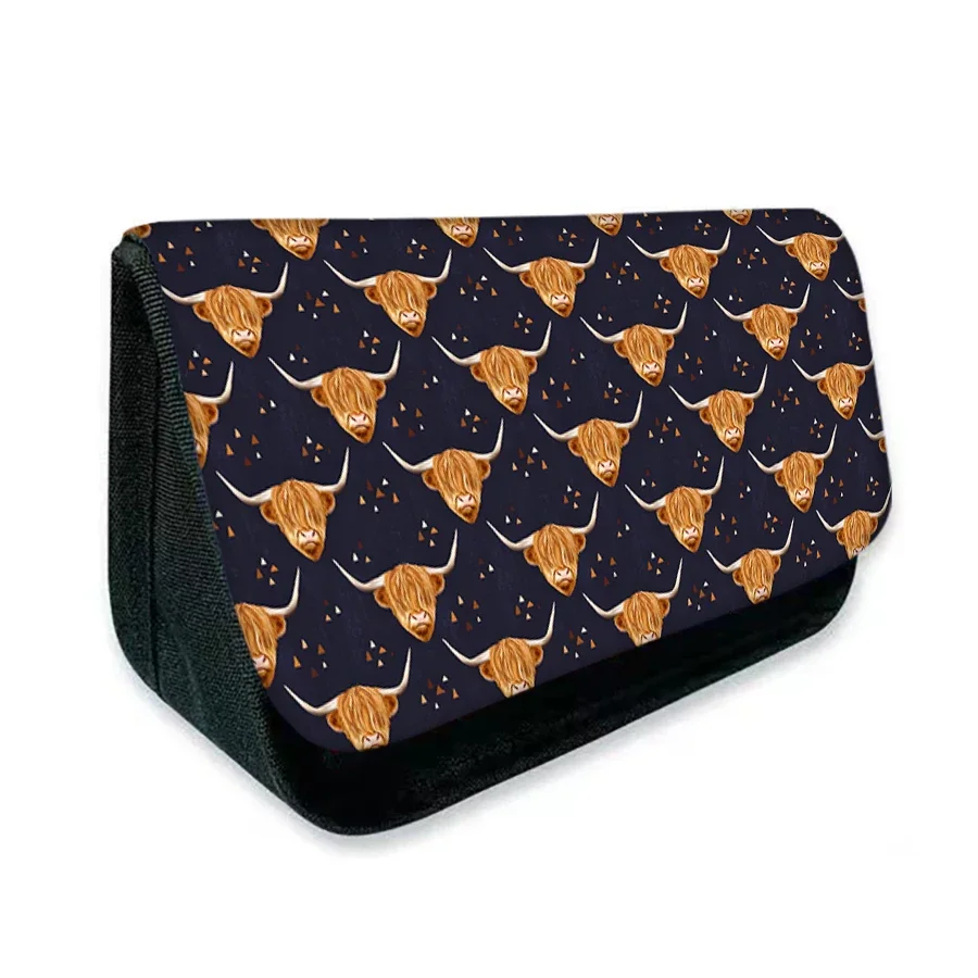 Cowboy Cattle Triangle Doppelschichtiges Flip-Federmäppchen für Jungen und Mädchen, bestes Geschenk, 2D flaches Cartoon-Schulmäppchen für Kinder, Tasche