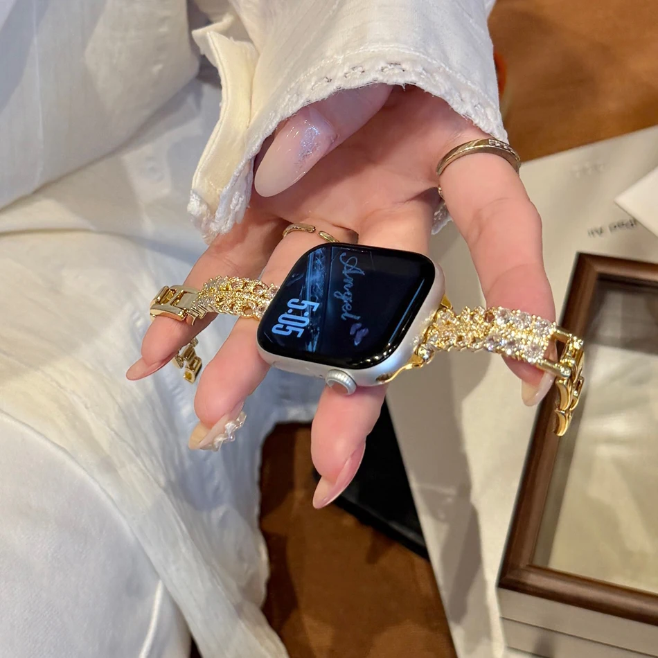 Bling Zircon Watch Band for Apple Watch 11 10 9 8 7 6 5 4 3 SE Ultra 2 1 Sparkling Strap Iwatch Series 38 40 41 42 44 45 46 49mm