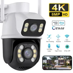 Telecamera di sorveglianza PTZ WIFI doppia lente telecamera IP a doppio schermo Outdoor 8MP HD Auto Tracking protezione di sicurezza app ICSee