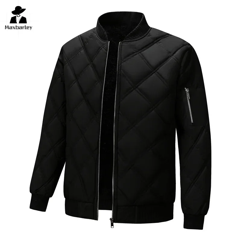 

2024 New Winter Warm Baseball Jacket Men's Trendy Casual Thickened Rhombic Quilted Cotton Padded Jacket Male Business Warm Coat