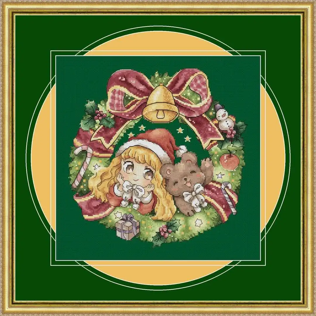 

YIXIAO-Counted Cross Stitch Kit, RS Cotton, Cross Stitch, Seaside, Christmas Girl, 36-37