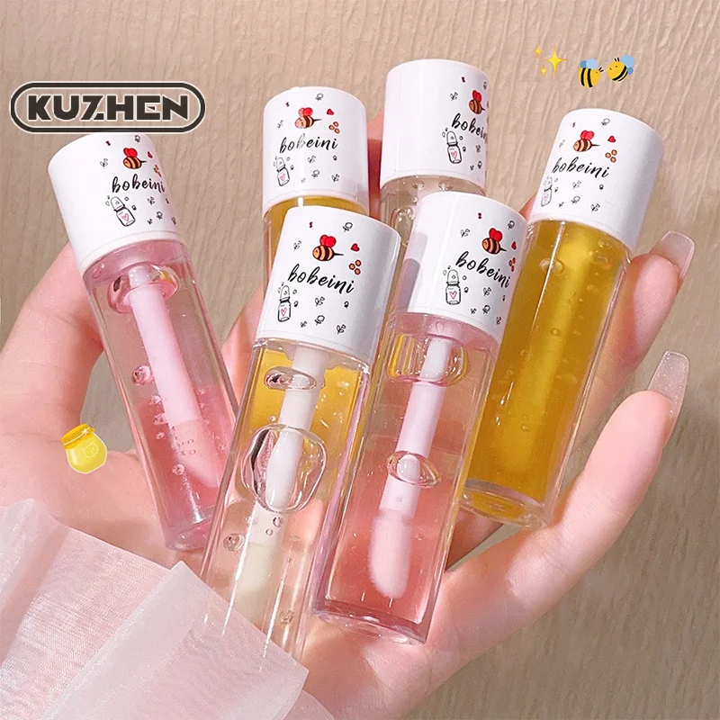 Peach Milk Honey Lip Oil Relieves Dry Moisturizing Lip Gloss Fades Lip Lines Water Light Lips Big Brush Head Cute Korean Makeup