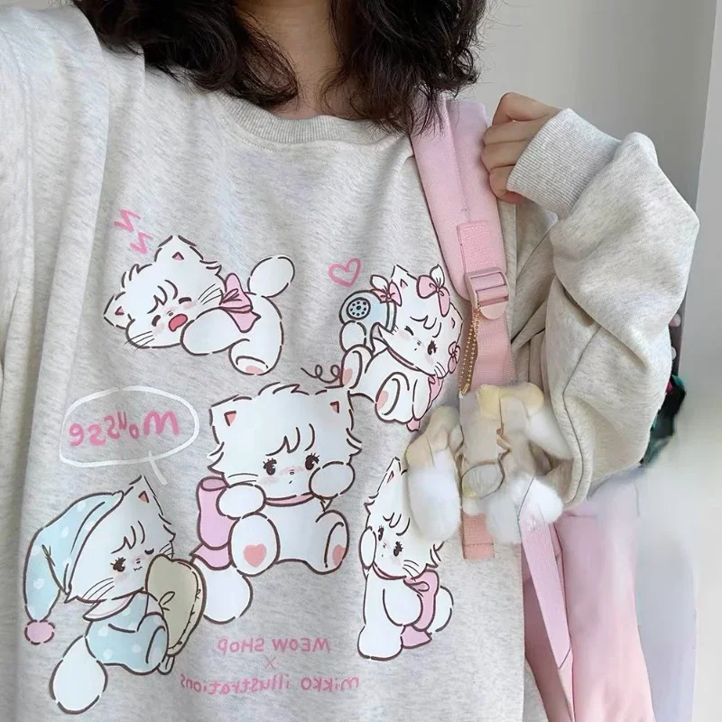 Autumn Sweet Y2k Aesthetic Loose Hoodies Women Kawaii Cute Cartoon Print Sweatshirts Japanese Casual Harajuku Pullover Sudaderas