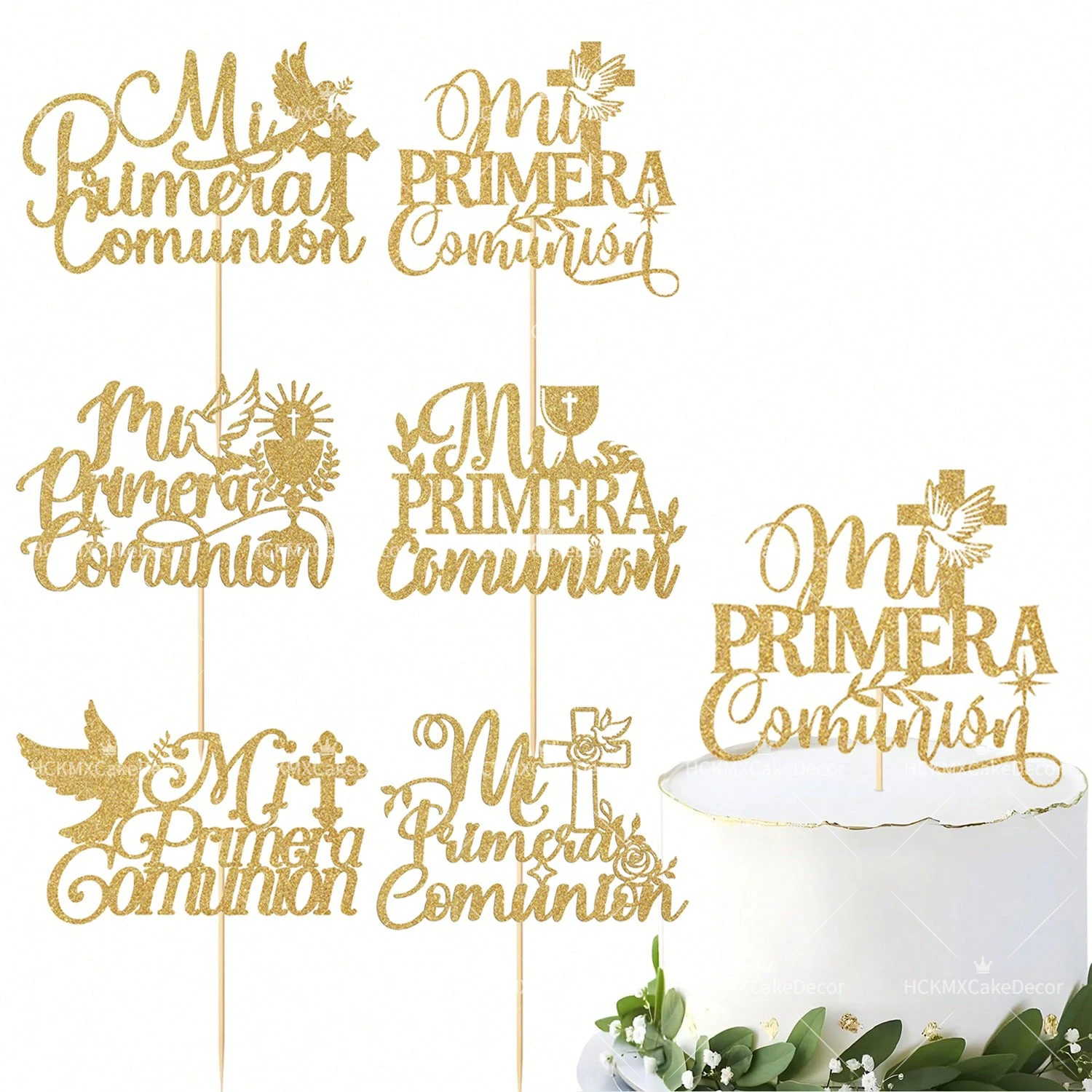 3 Stück/6 Stück goldene Papierkreuz-Kuchendekorationen für Taufe und Kommunion, für Babyparty, Geburtstag, Taufe, Party, Kuchen, Dessert-Dekoration – Detail 1