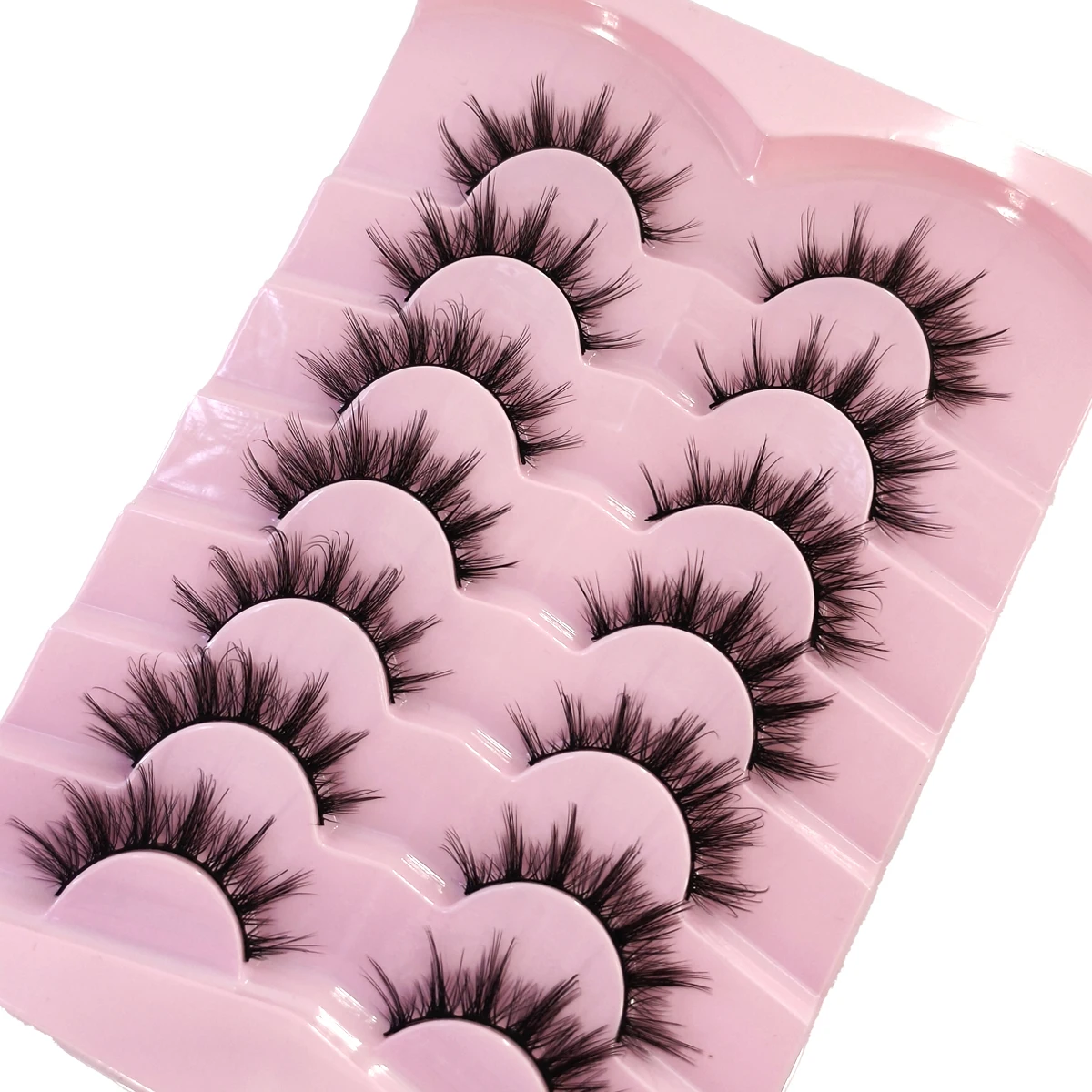 7pairs Fluffy Lashes Cat Eyelashes Fluffy Soft Short Full Strip Lashes Natural long Clear Band Lashes Faux Mink Lashes Makeup